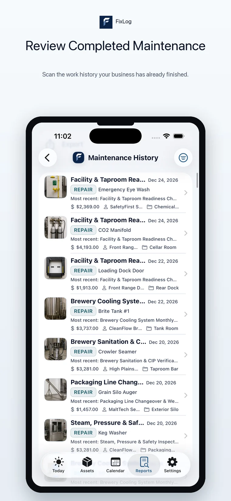 FixLog iPhone completed maintenance report