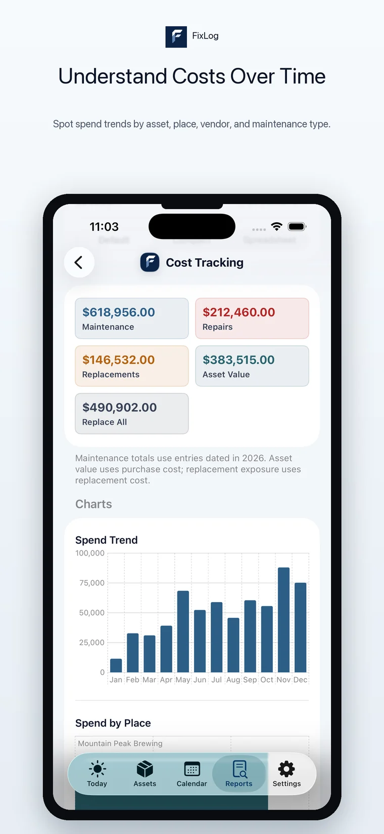 FixLog iPhone maintenance cost report