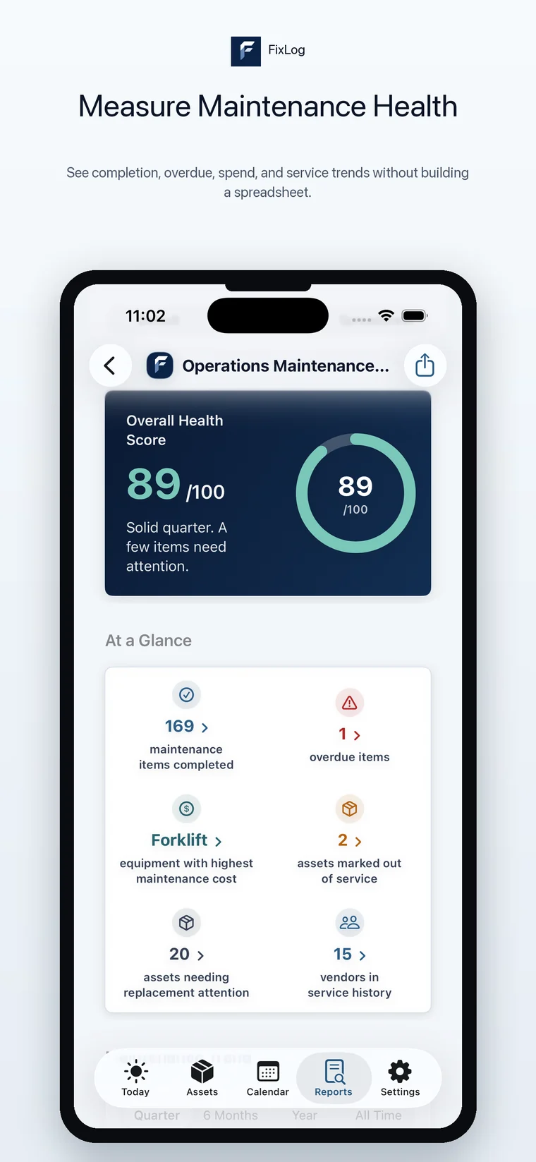 FixLog iPhone maintenance health report