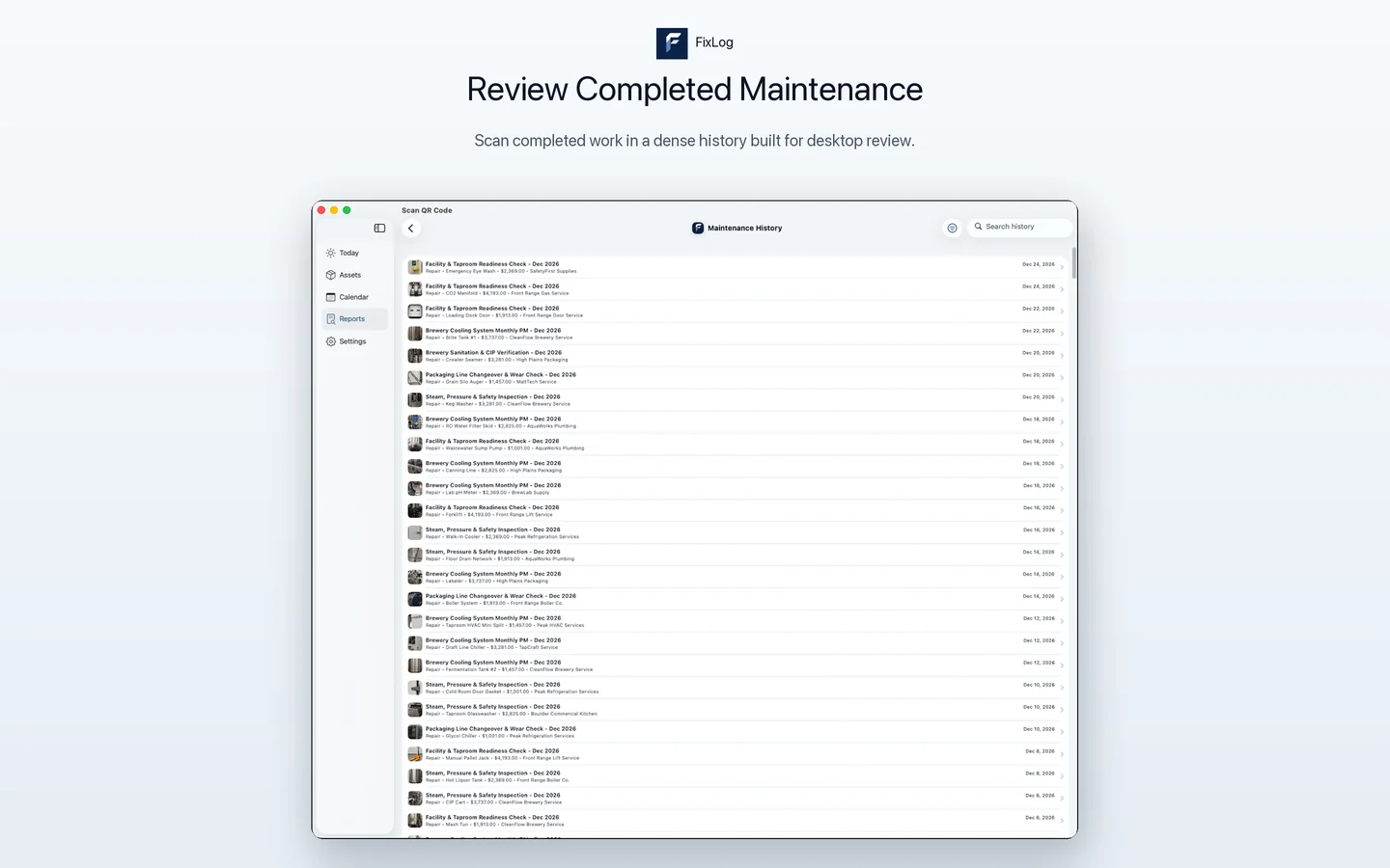 FixLog Mac completed maintenance report