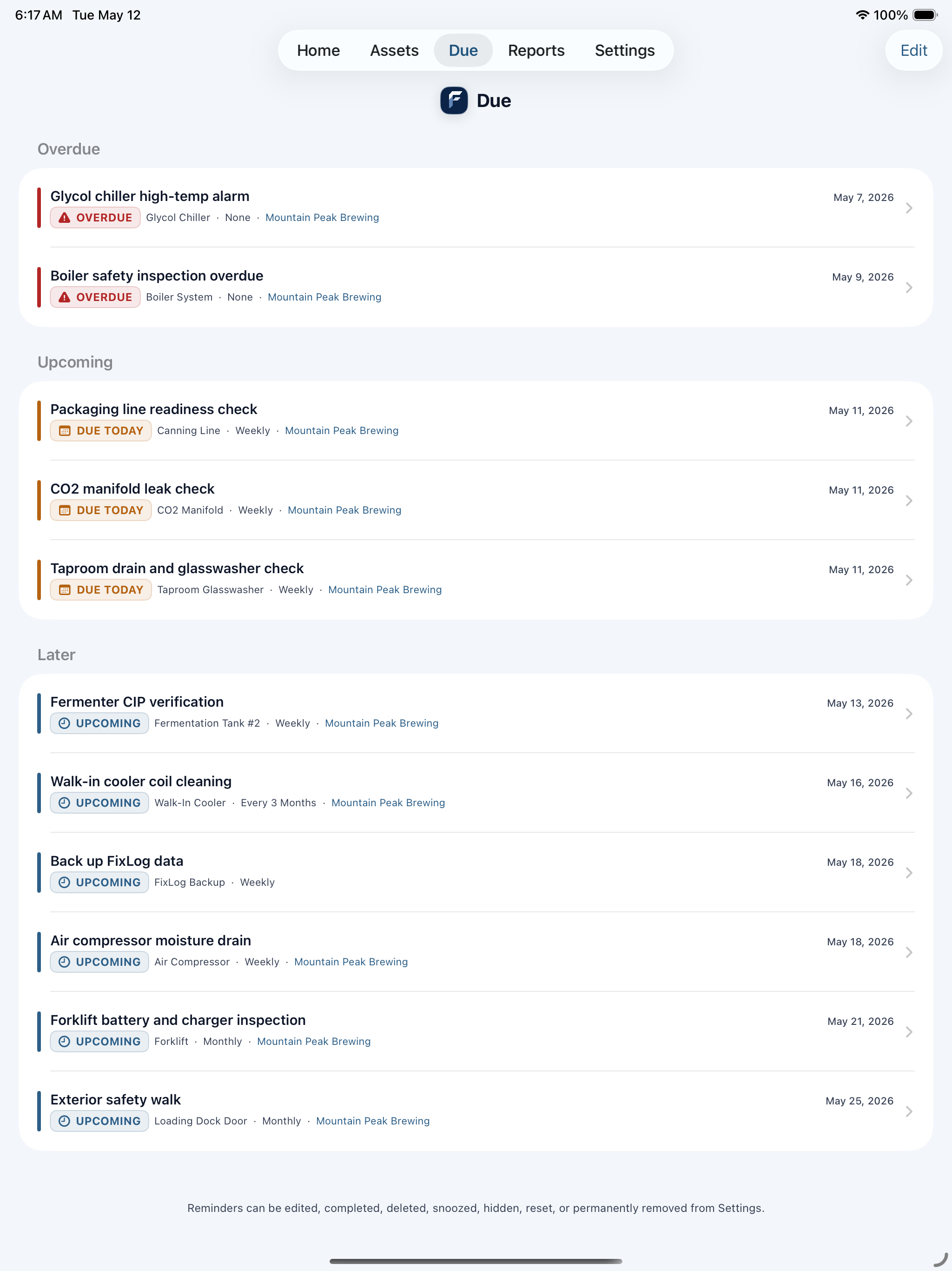 FixLog reports on iPad