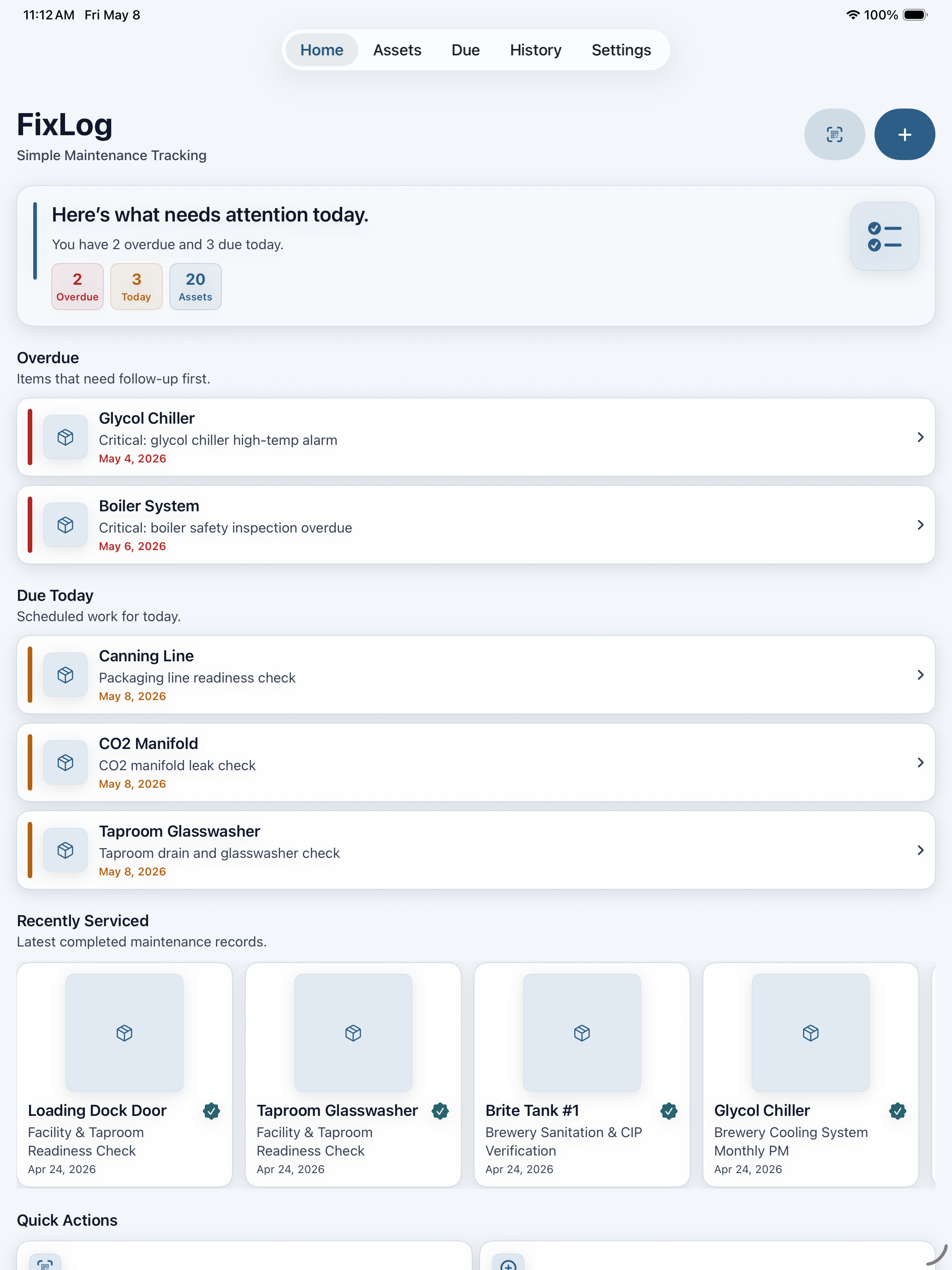 FixLog iPad light mode screenshot
