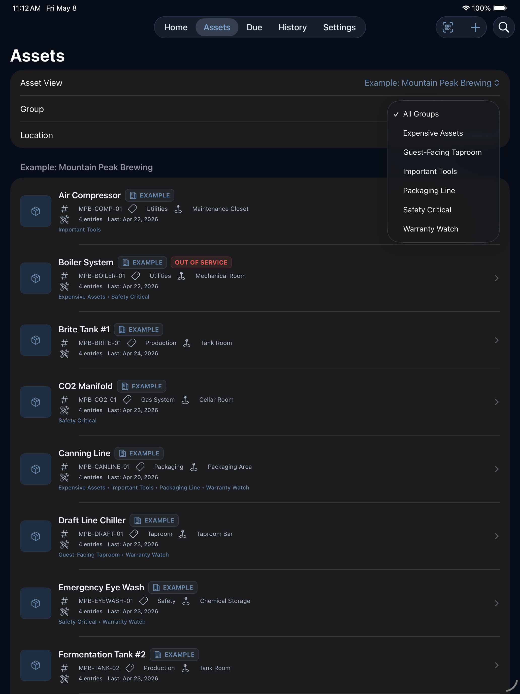 FixLog iPad dark mode Assets screenshot