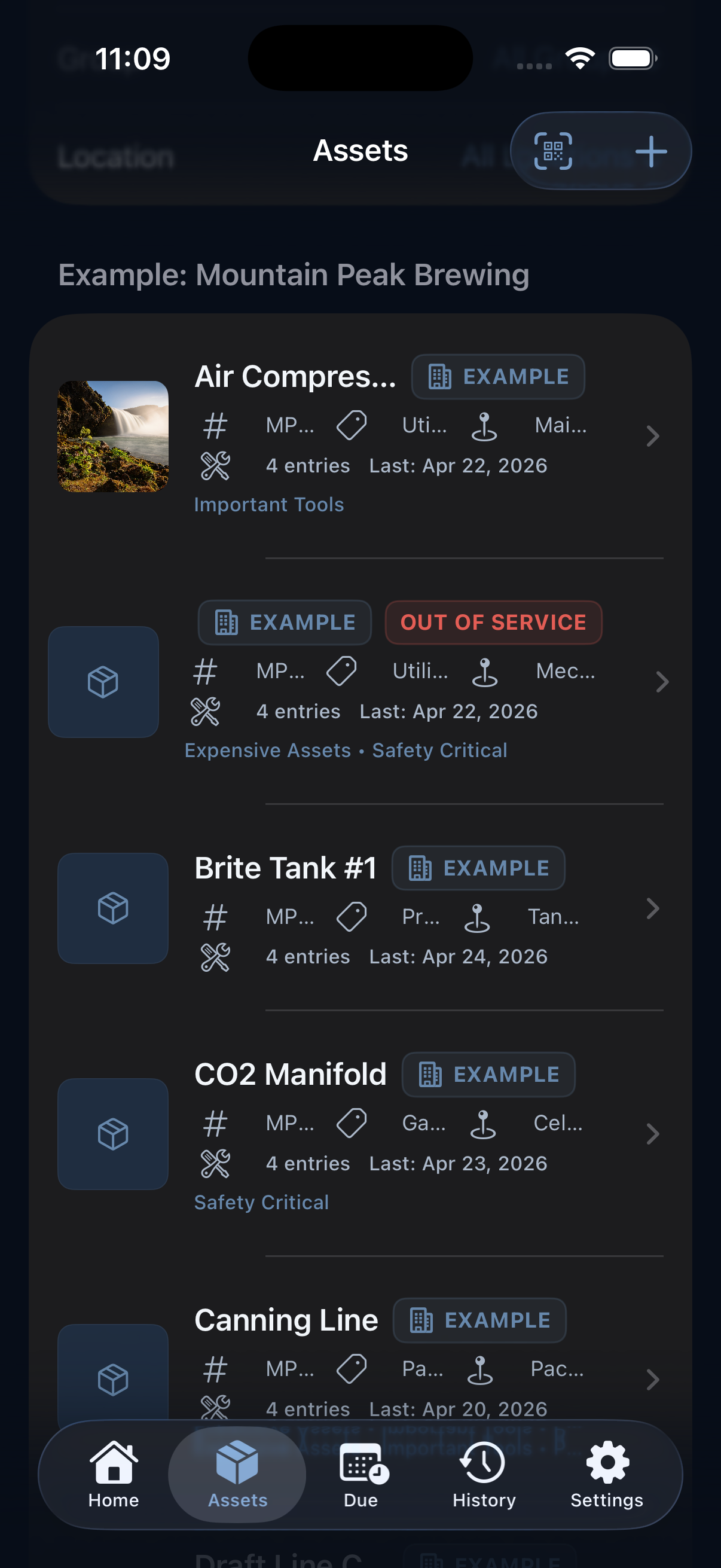 FixLog iPhone dark mode assets screen