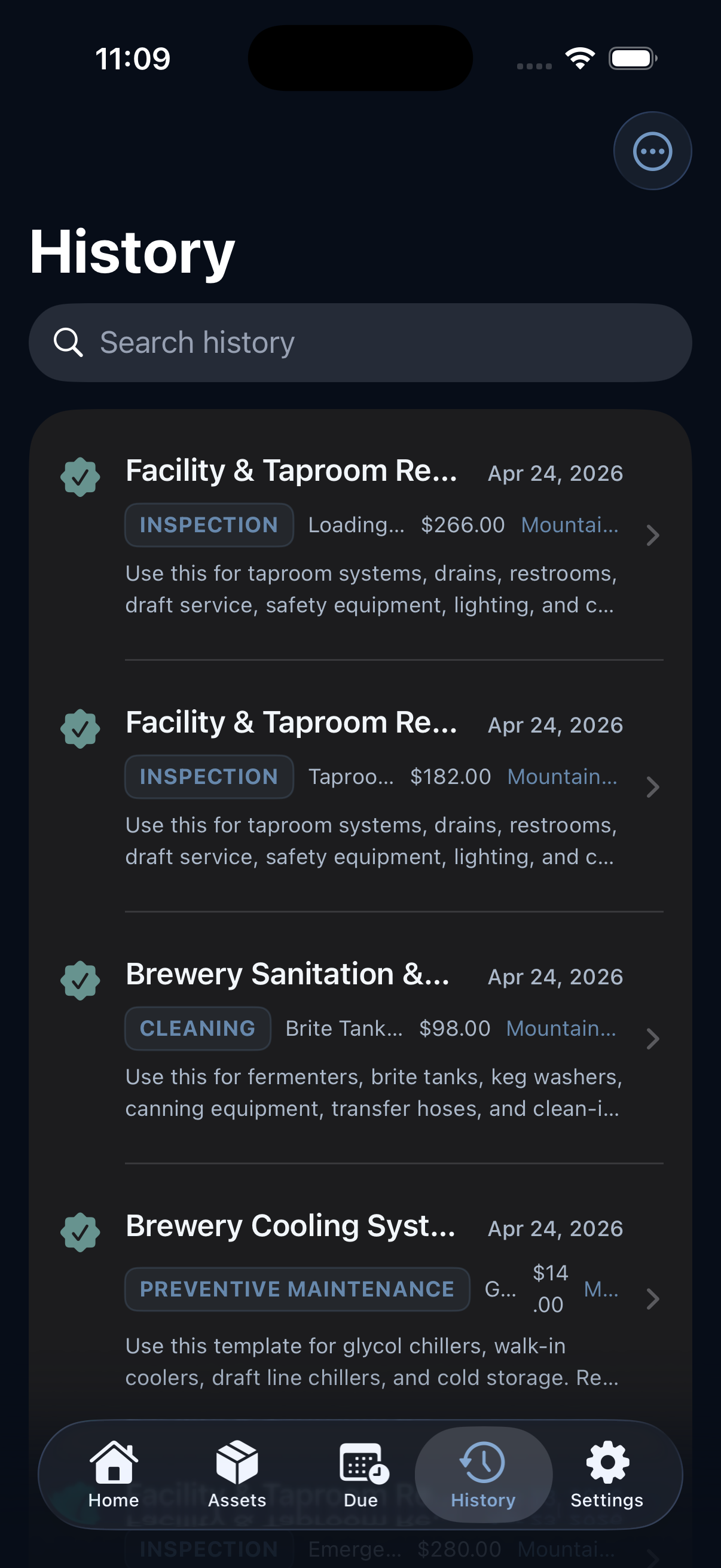 FixLog iPhone dark mode history screen